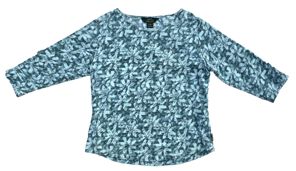 Woolrich Green Floral Top Drawstring 3/4 Sleeve Women's Size Small V-Neck